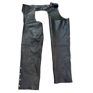 River Road Black Leather Motorcycle Chaps Mens Large Adjustable Belted Biker